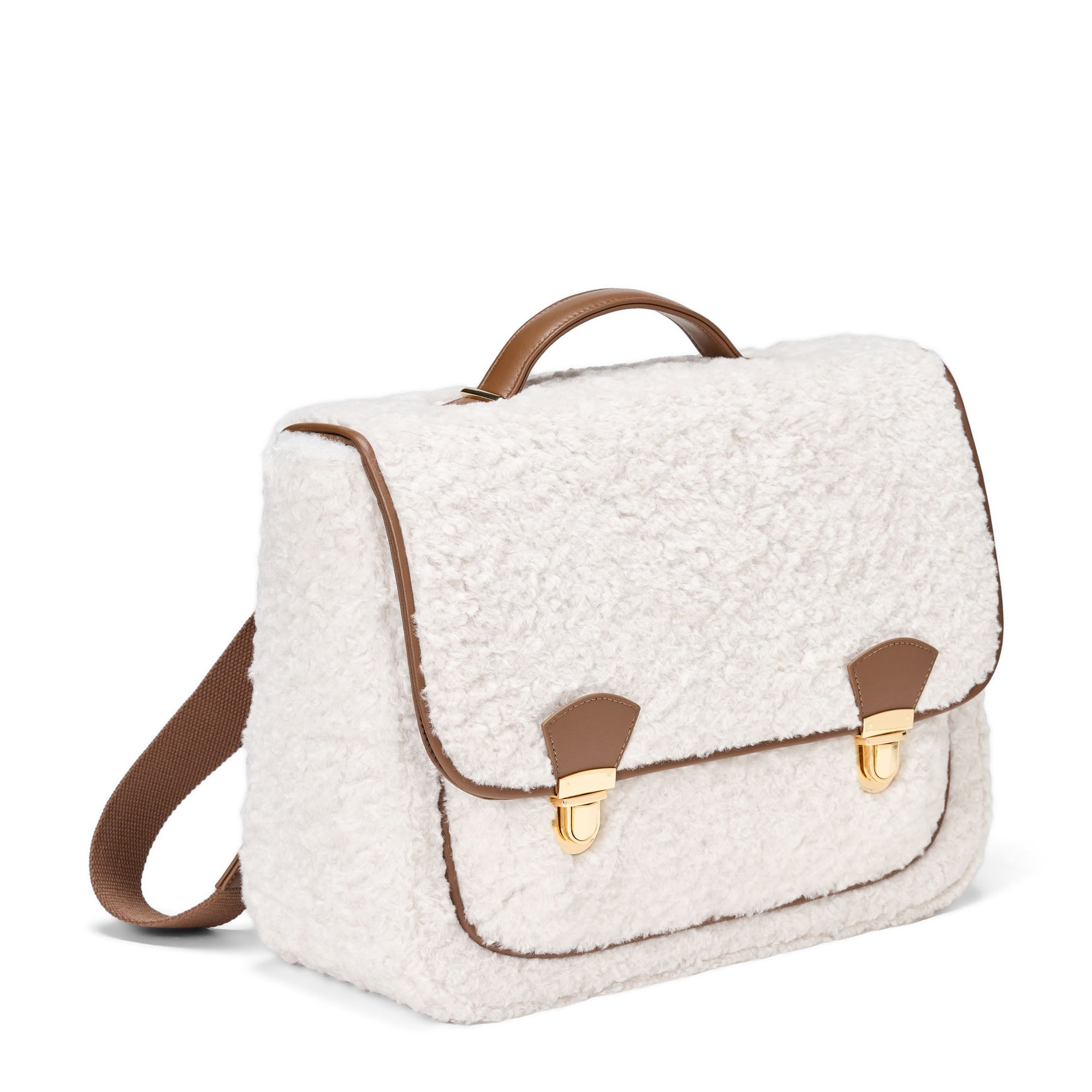 Boston Shearling White/Camel Schoolbag