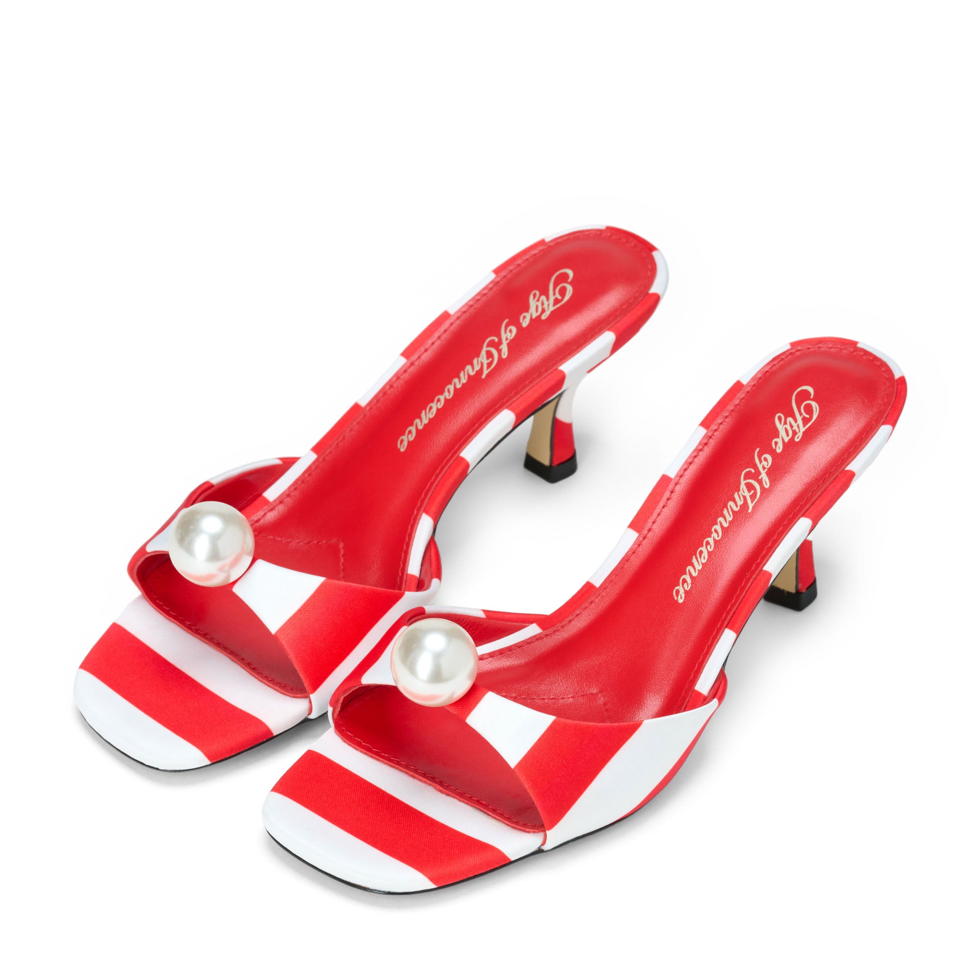 Sybil Satin Red/White Mules