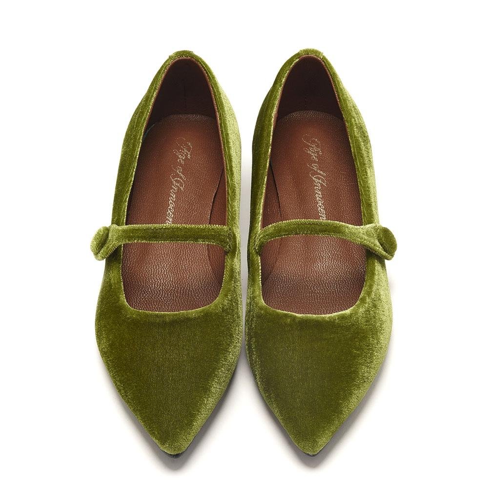 Thea Velvet Green Shoes by Age of Innocence